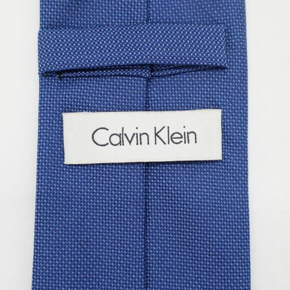 Calvin Klein Blue Woven Check Skinny Silk Tie - Picture 3 of 6